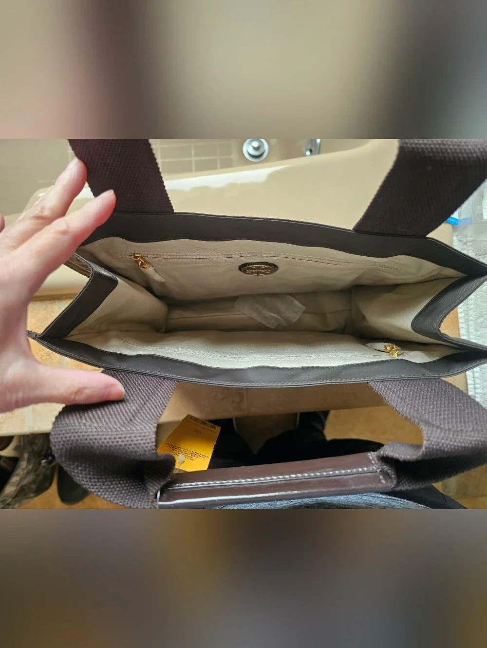 NWT Tory Burch Nylon/Patent Leather Brown Tote